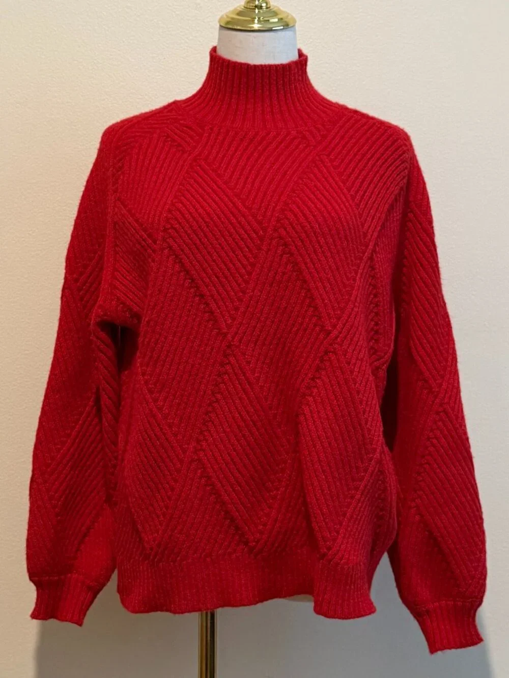 Elodie Red Cable Knit Turtleneck Sweater Small - Picture 1 of 8